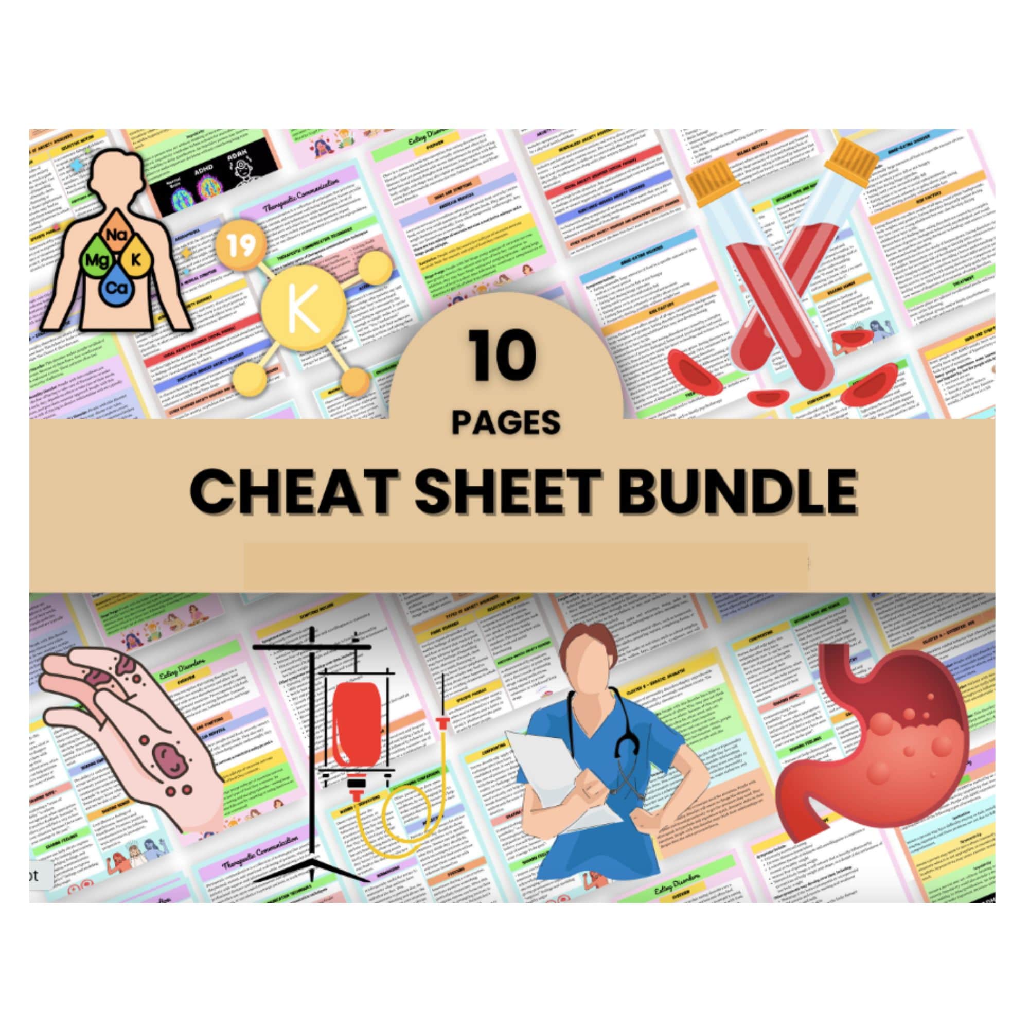 Nursing Cheat sheet bundle 10 Pages - Nursing Note